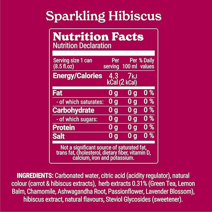 Tranquini Calming Drink With Herbal Adaptogens | Sparkling Water Stress Relief Beverage | Sugar Free, Non Alcoholic, Soda Replacement, Gluten Free, Vegan - 250ml Hibiscus (6 cans)