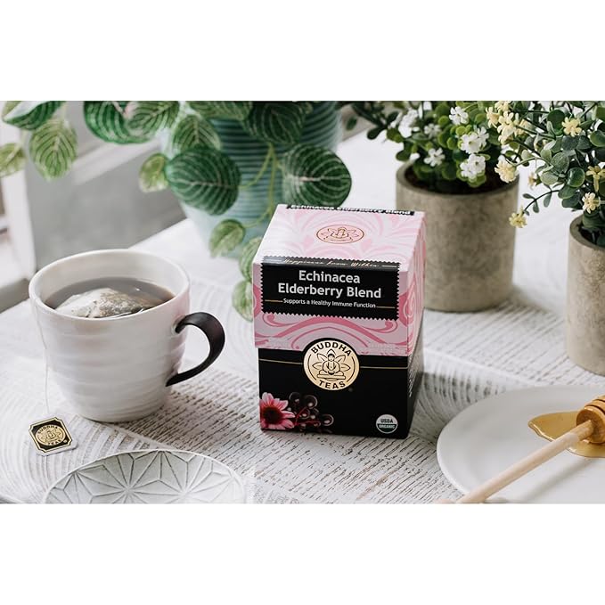 Buddha Teas - Organic Echinacea Elderberry Blend - Herbal Tea - For Health & Wellbeing - With Antioxidants & Minerals - Clean Ingredients - No Caffeine - OU Kosher & Non-GMO - 18 Tea Bags (Pack of 1)