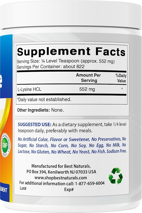 Best Naturals Lysine Powder, 1 Pound - 100% Pure (1 LB (Pack of 2))