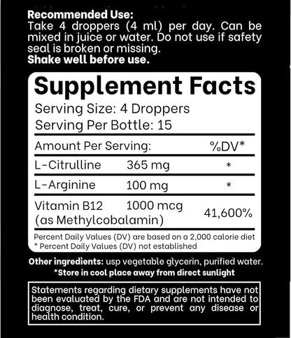 L-Arginine + L-Citrulline + B12 Liquid Drops, Citrus Berry Flavor, 2 fl oz, Pack of 2