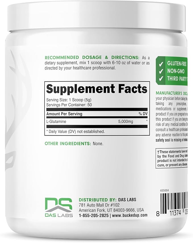 Bucked Up L-Glutamine (5000mg), Essentials (50 Servings, 250 Grams)