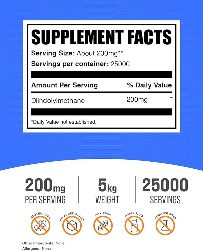 BulkSupplements.com DIM Powder - Diindolylmethane Powder, DIM Supplement for Men & Women - DIM 200mg, Gluten Free - 200mg per Serving, 5kg (11 lbs) (Pack of 5)
