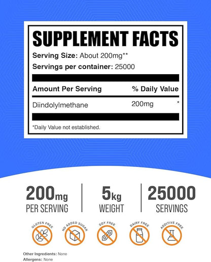 BulkSupplements.com DIM Powder - Diindolylmethane Powder, DIM Supplement for Men & Women - DIM 200mg, Gluten Free - 200mg per Serving, 5kg (11 lbs) (Pack of 5)