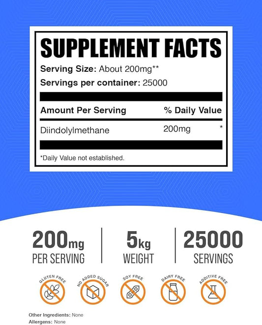 BulkSupplements.com DIM Powder - Diindolylmethane Powder, DIM Supplement for Men & Women - DIM 200mg, Gluten Free - 200mg per Serving, 5kg (11 lbs) (Pack of 5)