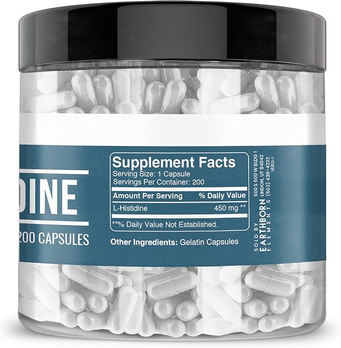 Earthborn Elements L-Histidine 200 Capsules, Pure & Undiluted, No Additives