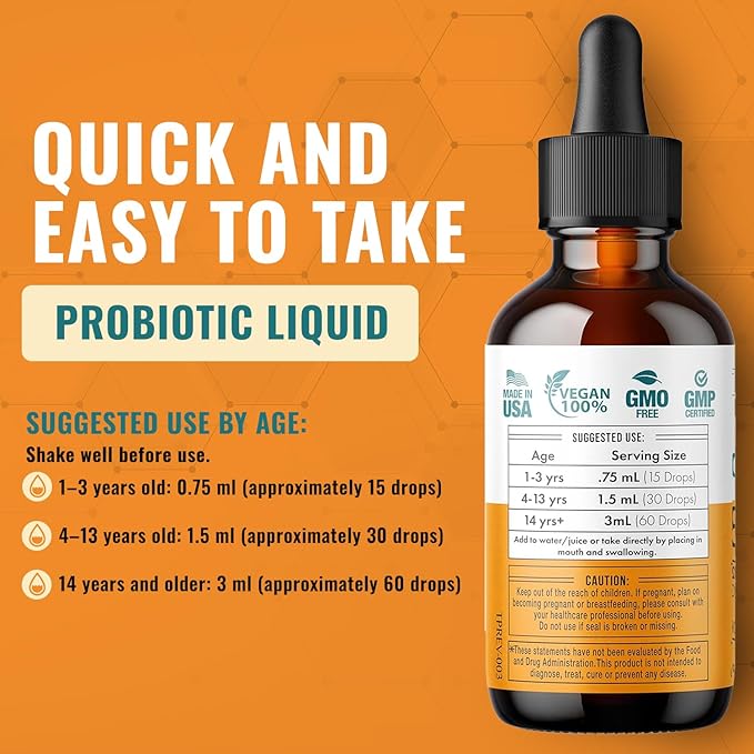 Liquid Probiotic for Women, Men, Kids, Toddler Probiotic: USDA Organic Probiotics, Vegan Probiotic Liquid & Alfalfa Blend + Acidophilus for Gut Health, Dairy Gluten Sugar Free, Non-GMO Oral Probiotics