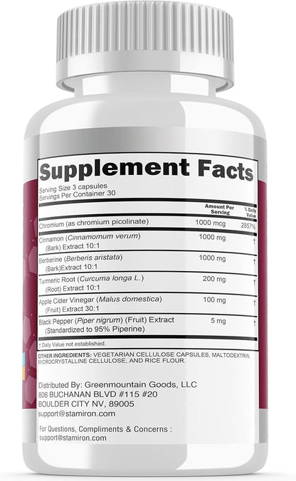 Stamiron Berberine Complex with Ceylon Cinnamon, Chromium, Turmeric, Apple Cider Vinegar, 90 Capsules