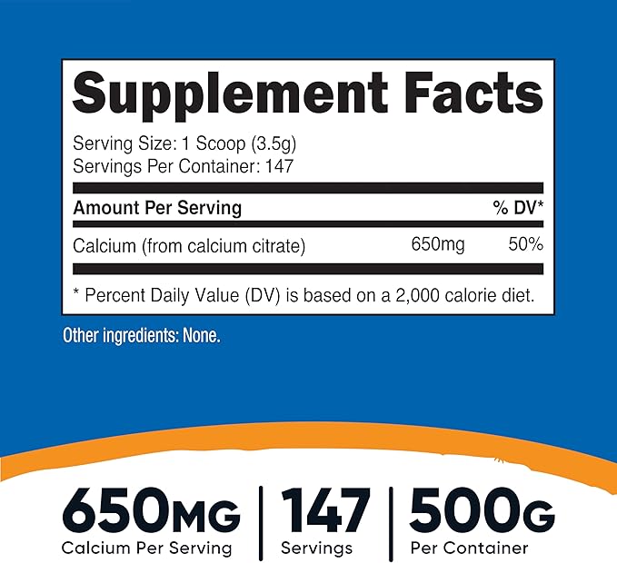 Nutricost Calcium Citrate Powder (500 Grams) (Unflavored) - Pure Calcium Citrate, No Fillers, Gluten Free (1.1lbs)