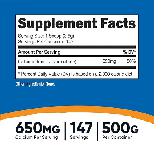 Nutricost Calcium Citrate Powder (500 Grams) (Unflavored) - Pure Calcium Citrate, No Fillers, Gluten Free (1.1lbs)