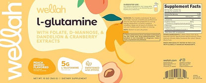 Wellah L-Glutamine Peach Mango (50 Servings) - 5g L-Glutamine Per Serving, Sweetened with Stevia