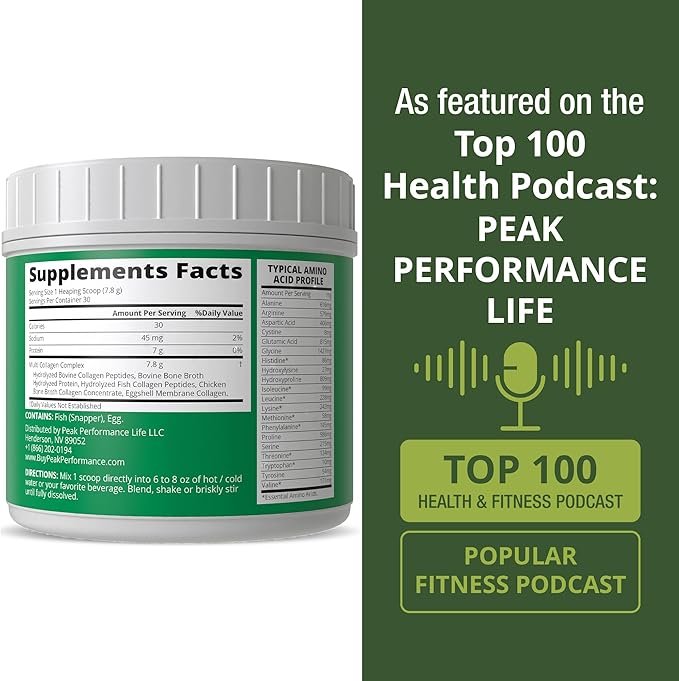 Peak Performance All 5 Multi-Collagen Protein Powder Peptides Multi-Collagen Contains All Types I, II, III,V, X. Keto, Paleo Friendly with Hydrolyzed Bovine, Marine, Chicken, Bone Broth Collagens