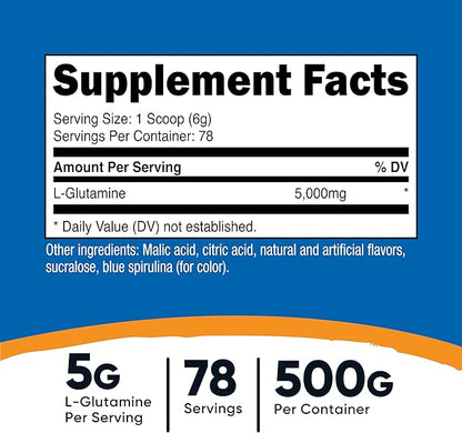 Nutricost L-Glutamine Powder (500 Grams) (Blue Raspberry)