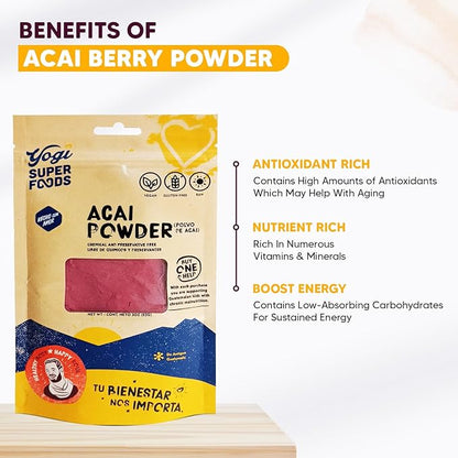 Acai Berry Powder, Freeze Dried Acai Powder - Organic Acai Powder for Smoothie Bowls, High in Nutrient-Dense Antioxidants, Made from Brazilian Acai Trees - Vegan, Gluten Free