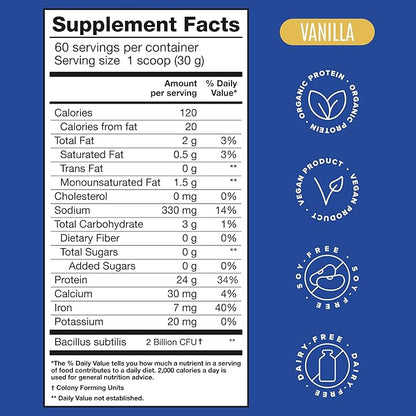 Falcon Vegan Protein Powder Organic, Stevia & Sugar Free, Plant Based Protein, Low Carb, Dairy Free, Keto, Non Whey Protein, Probiotic, Pea Protein | Vanilla Flavor - 60 Servings - 3.9 lb