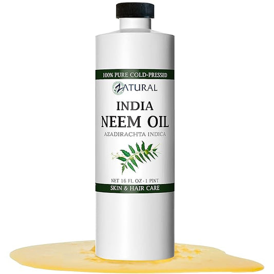 Zatural Organically Grown Neem Seed Oil 100% Pure Cold Pressed for Hair, Skin, Nails, Garden & Pets (16oz)