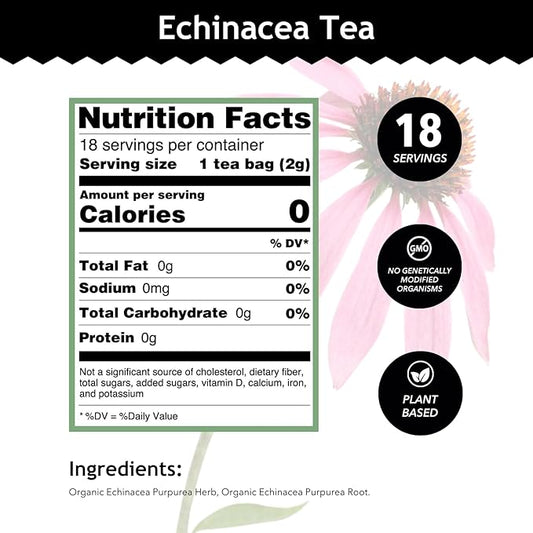 Buddha Teas - Organic Echinacea Tea - Herbal Tea - Immune Boosting - With Antioxidants & Minerals - Clean Ingredients - Caffeine Free - 18 Tea Bags (Pack of 1)