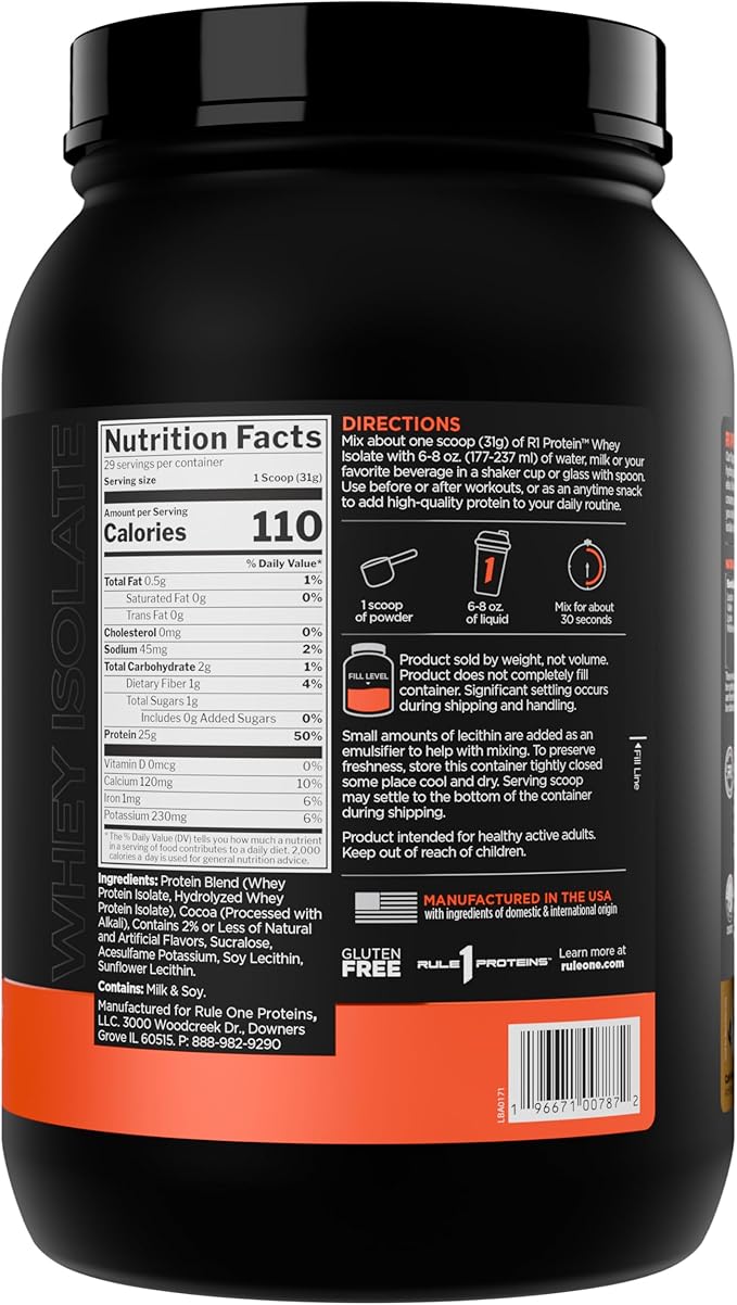 Rule 1 R1 Protein Whey Isolate - with 25g Protein & 6g BCAA Exclusively from Isolated & Hydrolyzed Sources for Workout Recovery (2 Pounds*, Café Mocha)