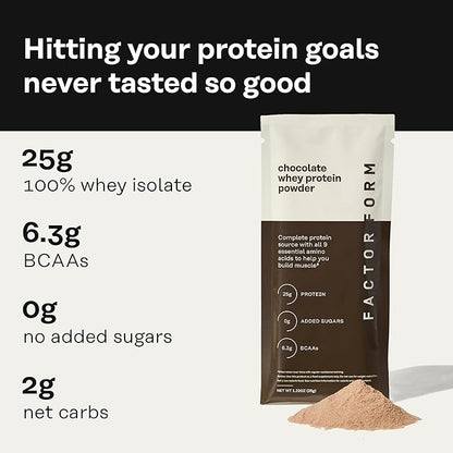 Whey Protein Powder | 100% Whey Isolate | 25g Protein & 6.3g BCAAs | Low Carb & Keto-Friendly | No Added Sugar (15 Packets, Chocolate)