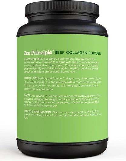 Zen Principle Grass-Fed Agglomerated Hydrolyzed Collagen Peptides 3 lb. Anti-Aging Protein Powder for Healthy Hair, Skin & Joints. Paleo and Keto Friendly, GMO and Gluten Free, Pasture-Raised Bovine.