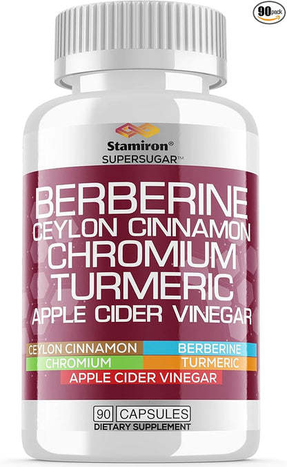 Stamiron Berberine Complex with Ceylon Cinnamon, Chromium, Turmeric, Apple Cider Vinegar, 90 Capsules