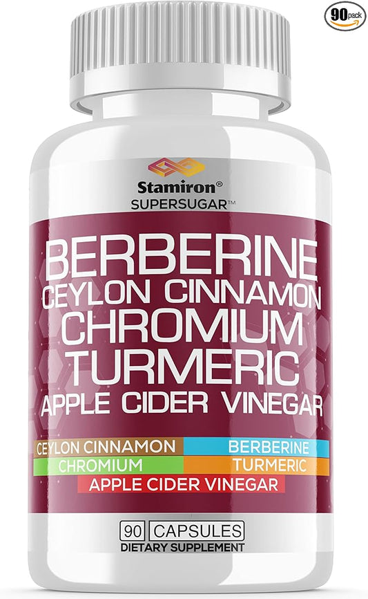 Stamiron Berberine Complex with Ceylon Cinnamon, Chromium, Turmeric, Apple Cider Vinegar, 90 Capsules