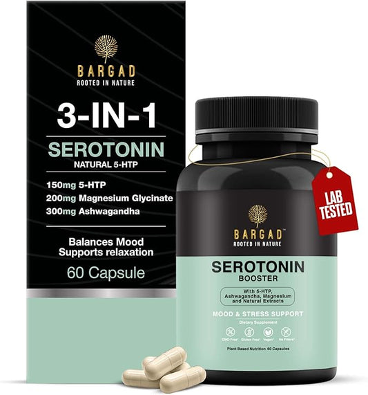 Serotonin Support Supplement – 5-HTP 150mg with L-Tryptophan, B6, Magnesium & Herbal Blend – Mood, Relaxation & Sleep Support – 60 Vegan Capsules – Non-GMO, Gluten-Free