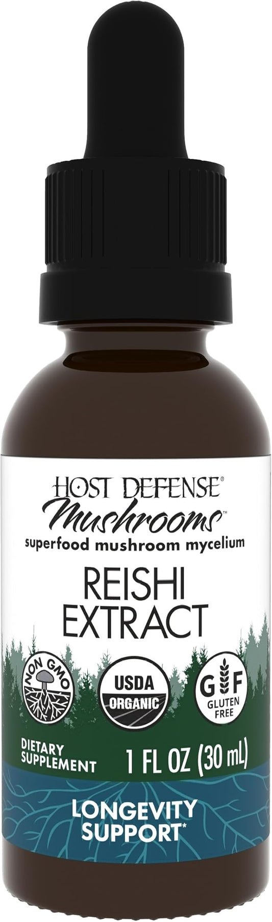 Host Defense Reishi Extract - Heart & Immune Health Support Supplement - Mushroom Supplement to Support Energy & Vitality - Reishi Supplement to Aid Overall Well-Being - 1 fl oz (30 Servings)*