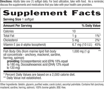 Country Life Omega-3 Fish Oil Supplement, 1000mg, 180mg EPA & 120mg DHA, Fish Oil Concentrate, Burpless, 300 Softgels, Certified Gluten Free
