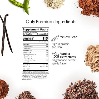 ProMix Nutrition Vegan Protein Powder, 25g Plant Based Organic Canadian Yellow Pea Protein, Vitamin B12, BCAAs, Gluten-Free - Vanilla, 2.5 Pound