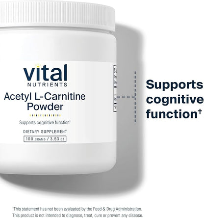 Vital Nutrients Acetyl L-Carnitine Powder | Brain, Memory, and Cognitive Support Supplement* | Vegan | Gluten, Dairy, Soy Free | Non-GMO | 100 Grams