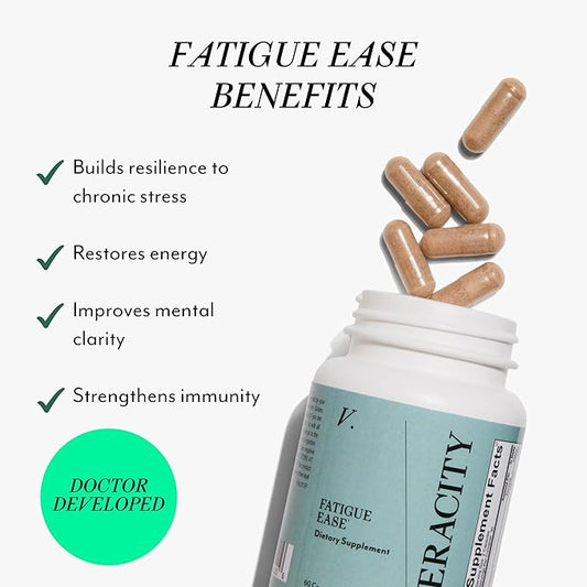 Veracity Fatigue Ease Adrenal Support Supplement for Stress Resilience, Healthy Cortisol & Energy - Adaptogenic Blend of Ashwagandha, Schisandra Berry, Licorice & Rhodiola – 100% Natural - 60 Capsules