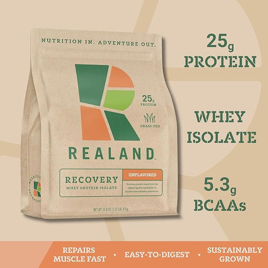 Whey Protein Isolate - Grass-Fed Protein Powder for Recovery - 22g of Protein - 17 Servings (One Size, Unflavored)