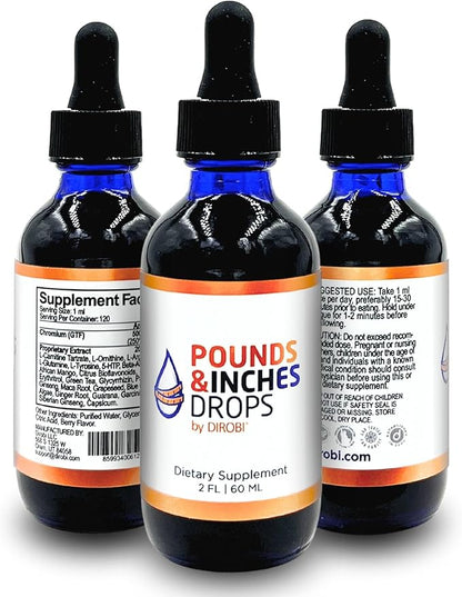 Dirobi Pounds and Inches Weight Management Drops, Liquid Supplement for Women and Men, Diet-Pill Alternative with Delicious Blueberry Flavor, 2 Oz. Bottle