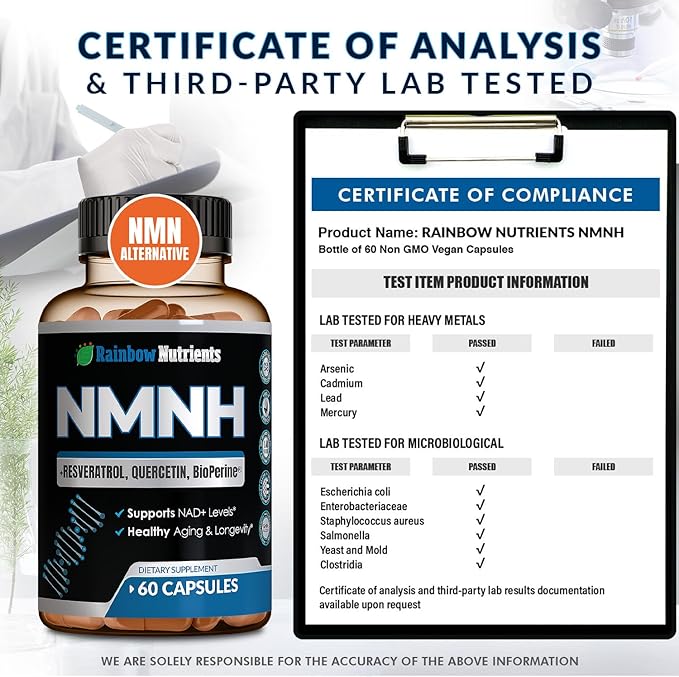 7,260mg NMNH Supplement (NMN Alternative) NAD Booster for Anti-Aging, Cellular Energy & Nice Skin- Dihydronicotinamide mononucleotide, Resveratrol, Quercetin & BioPerine® for Max Absorption- 60 caps