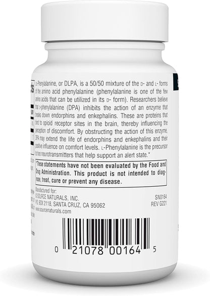 Source Naturals DLPA DL-Phenylalanine Supplement That Supports an Alert State* - 750 mg - 30 Tablets