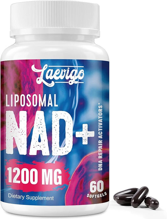 Liposomal NAD+ Supplement 1200mg High Absorption, Cellular Energy & Mitochondrial Support, NAD Plus for Longevity & Vitality, Anti-Aging Formula, 60 Softgels