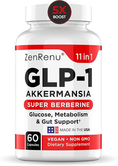 Zenrenu GLP-1 Supplement for Women-Natural Appetite,Craving & Loss Support – Akkermansia Probiotic, Super Berberine & Cinnamon,11-in-1 Gut & Metabolism Support - GLP1 Activate -60 Vegan Caps