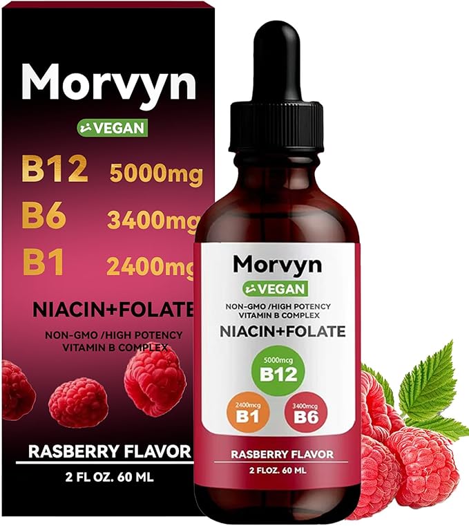 Morvyn Essential Vitamin Liquid Drops | 5-in-1 Vitamin B Complex Liquid Drops | B12 B6 B1-60ml (1pc)