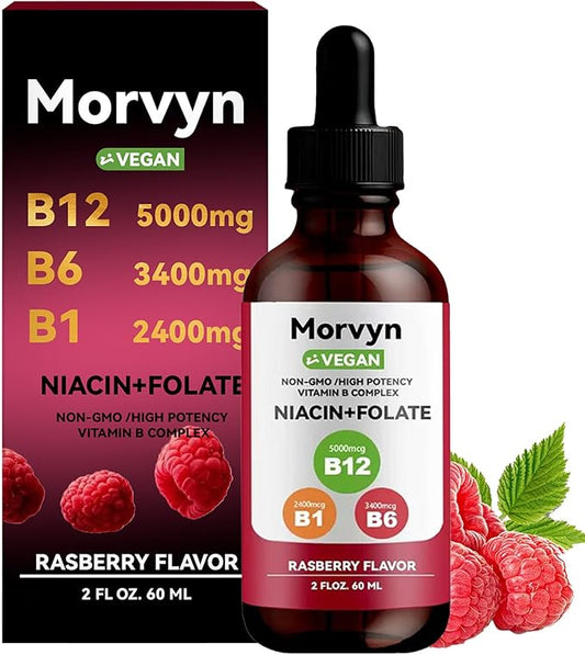 Morvyn Essential Vitamin Liquid Drops | 5-in-1 Vitamin B Complex Liquid Drops | B12 B6 B1-60ml (1pc)