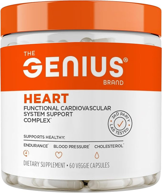 The Genius Brand - Genius Heart, 60 Veggie Pills - Natural Support Supplement May Help Cholesterol Levels and May Help Improve Healthy Blood Pressure - Grape Seed Extract, Vitamin K2 & CoQ10