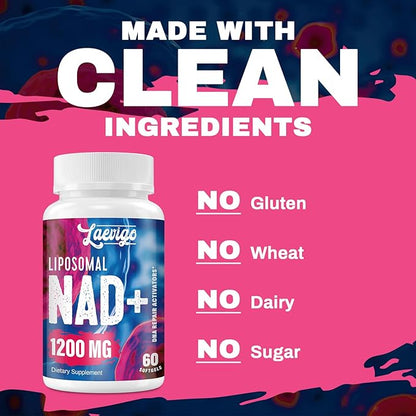 Liposomal NAD+ Supplement 1200mg High Absorption, Cellular Energy & Mitochondrial Support, NAD Plus for Longevity & Vitality, Anti-Aging Formula, 120 Softgels