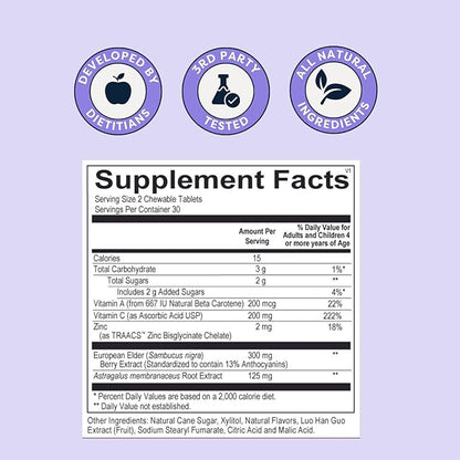 The Defender Jr. - Powerful Kids Chewable Immune Defense with Vitamin A, C, and Botanical Extracts Elderberry, Astralagus, and More for Boosting Immune System with Natural Ingredients