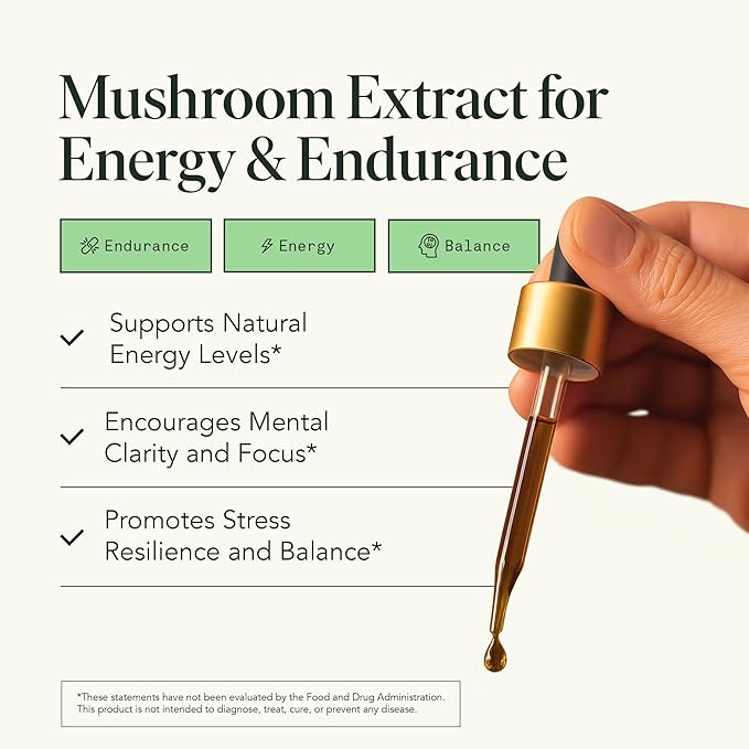 Cordyceps Mushroom Extract Liquid Fantastic Fungi Energy Elixir, 4-in-1 Vitality and Stress Support Supplement w/ Ginseng, Turkey Tail, Rhodiola - 100% Organic & Natural, 30 Servings, 1 fl oz