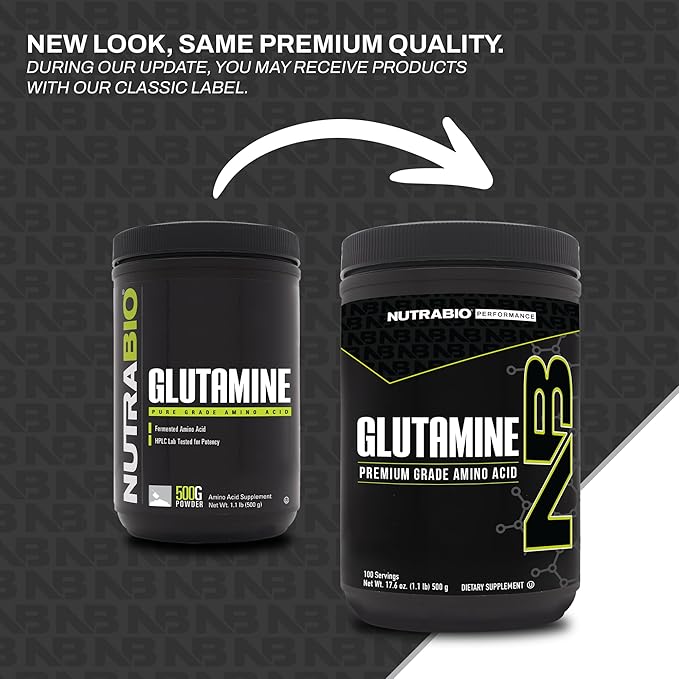 NutraBio Pure L-Glutamine Powder, 100 Servings L-Glutamine Supplement, Amino Acid, Pure Grade, Glutamina, Absolutely no Additives, Fillers or Excipients, Muscle Recovery Supplement - (500 Grams)