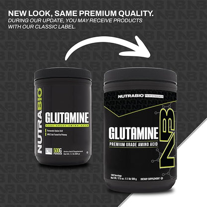 NutraBio Pure L-Glutamine Powder, 100 Servings L-Glutamine Supplement, Amino Acid, Pure Grade, Glutamina, Absolutely no Additives, Fillers or Excipients, Muscle Recovery Supplement - (500 Grams)