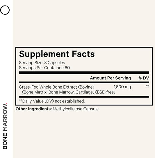 Codeage Grass-Fed Bone Marrow Supplement – Freeze-Dried, Non-Defatted Beef Bone Matrix & Cartilage – 1500mg per Serving, 180 Capsules