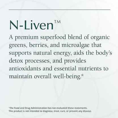 Natura Health Products N-liven Supplement - Organic Superfood Greens Powder Drink - Including Spirulina & Chlorophyll - Premier Blend of Barley Grass, Kale, Spinach, Goji Berry, Raspberry (180 Grams)