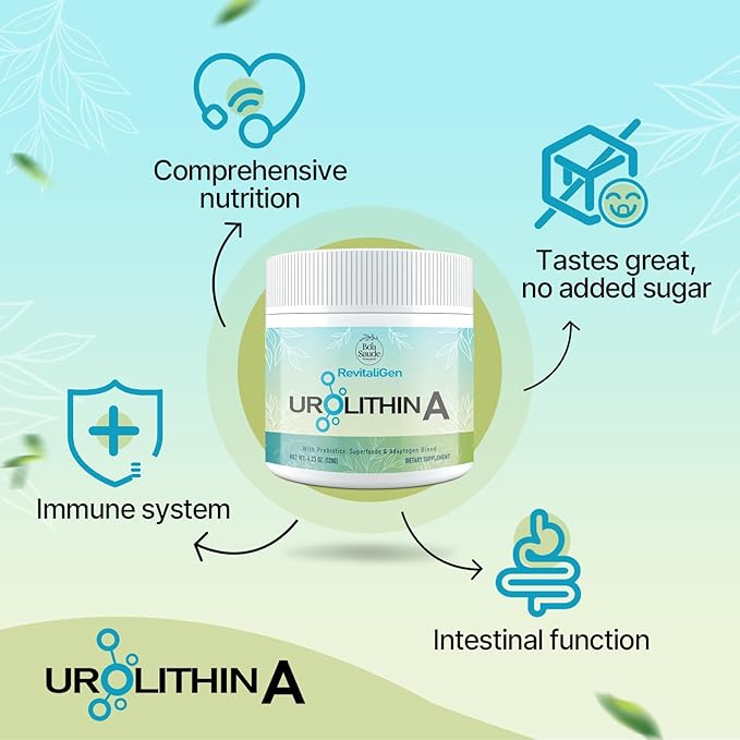 Urolithin A 2000mg Powder Supplement with Superfoods, Adaptogen Blend & Prebiotics – 4.23 OZ