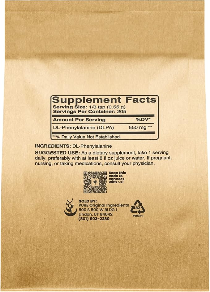 Pure Original Ingredients DL-Phenylalanine Powder (4 oz) Always Pure, No Fillers or Additives