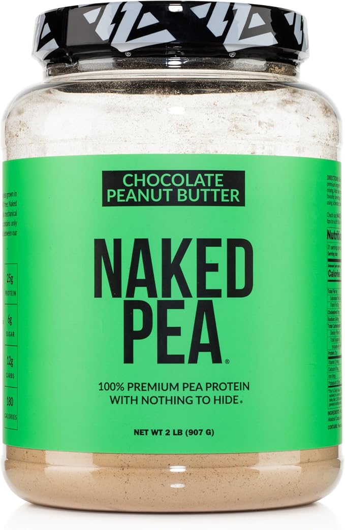 NAKED Pea - Chocolate Peanut Butter Protein from US & Canadian Farms, Organic Cocoa, Organic Coconut Sugar - No GMO, No Soy, and Gluten Free, Aid Growth and Recovery - 21 Servings